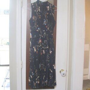 Nanette Lepore Women's Size 6 Navy and Floral High Neck Pleated Dress